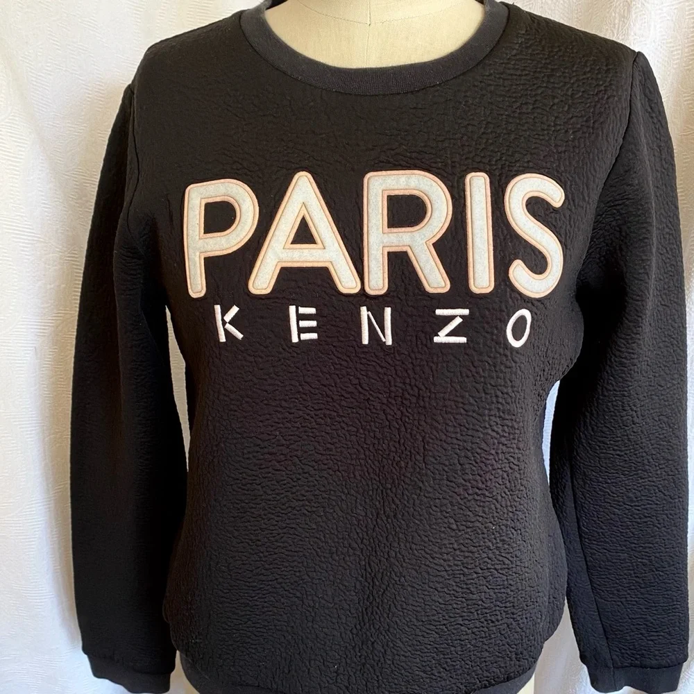 Kenzo sweatshirt black with logo embroidery and appliqué. - Picture 1 of 4